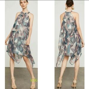 BCBG MaxZria Silk Scarf Print V-Halter Dress